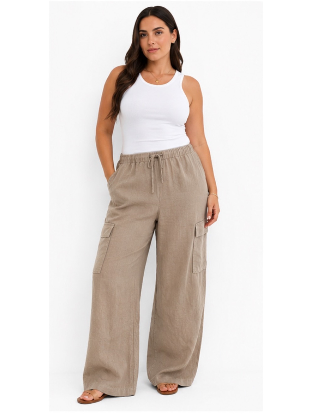 NWOT Caslon Flax Linen Wide Leg Cargo Pants Size L